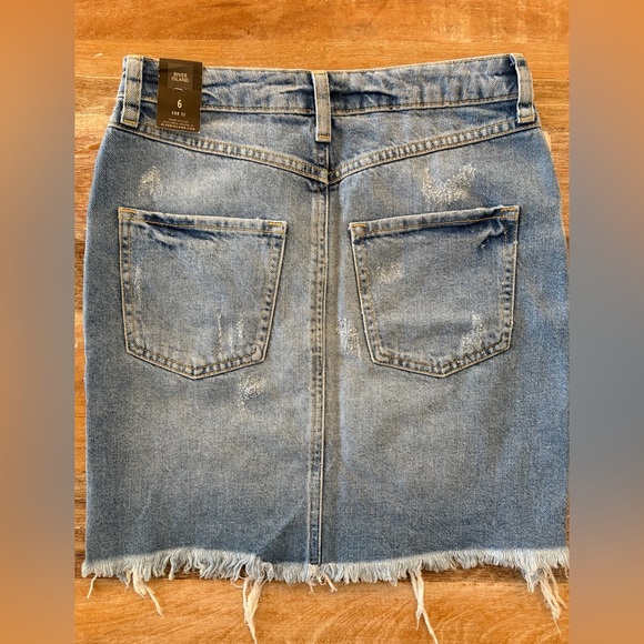 River Island Blue Denim Mini Skirt with Pearl Embellishments, Size 6 NWT - Picture 10 of 14